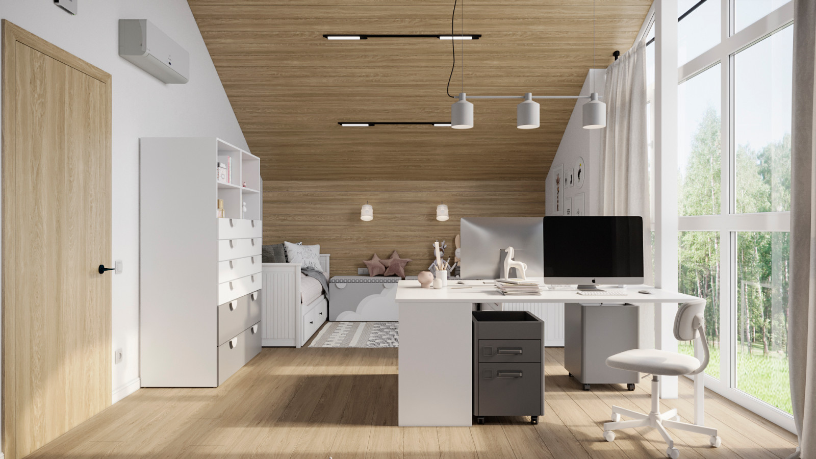 Барнхауз с мансардными окнами в серых оттенках