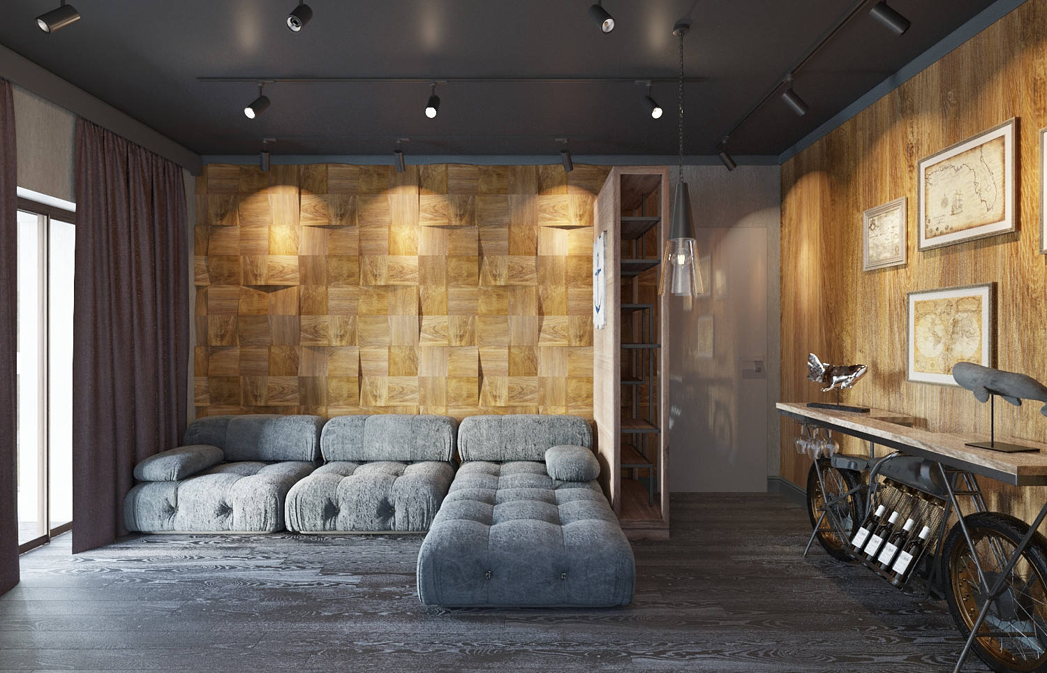 Гостиная-кинозал в стиле Loft