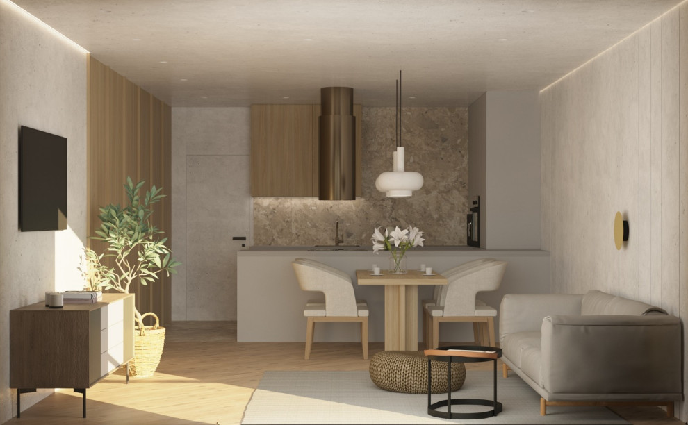 Кухня-гостиная в стиле джапанди из дизайн-проекта в ЖК Hill8, Москва