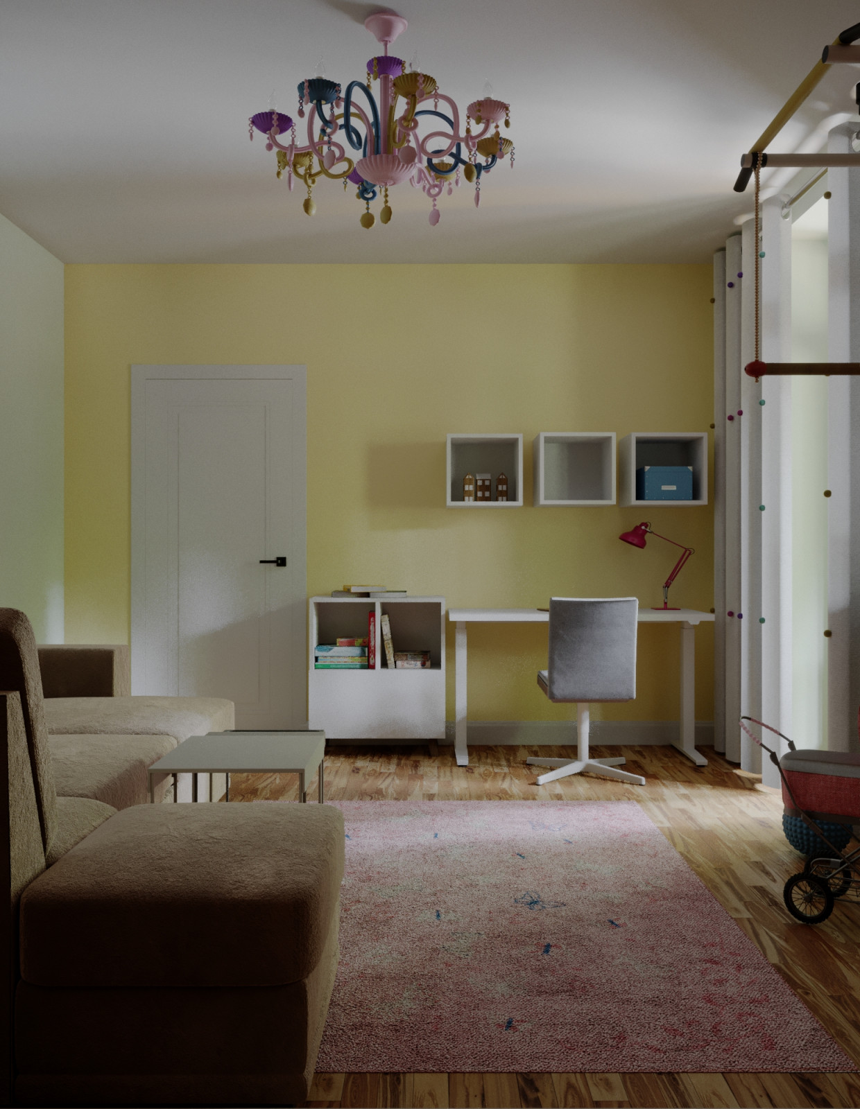 Редизайн.Детская комната 22.6 кв м.Переделка без замены потолочного и напольного