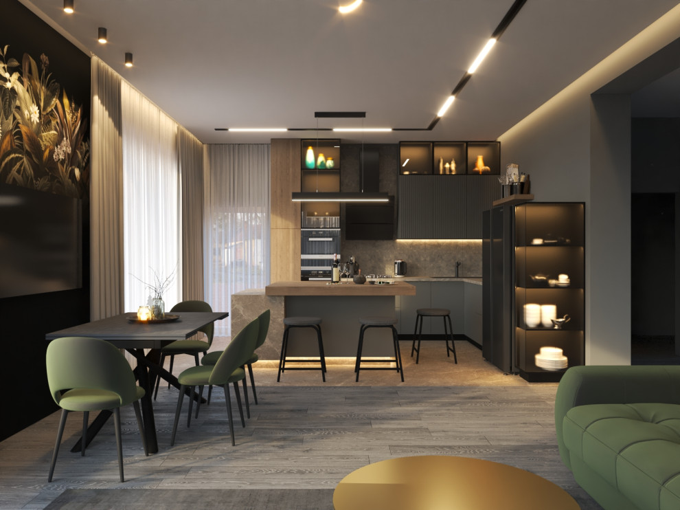 Дизайн кухни - гостиной в загородном доме