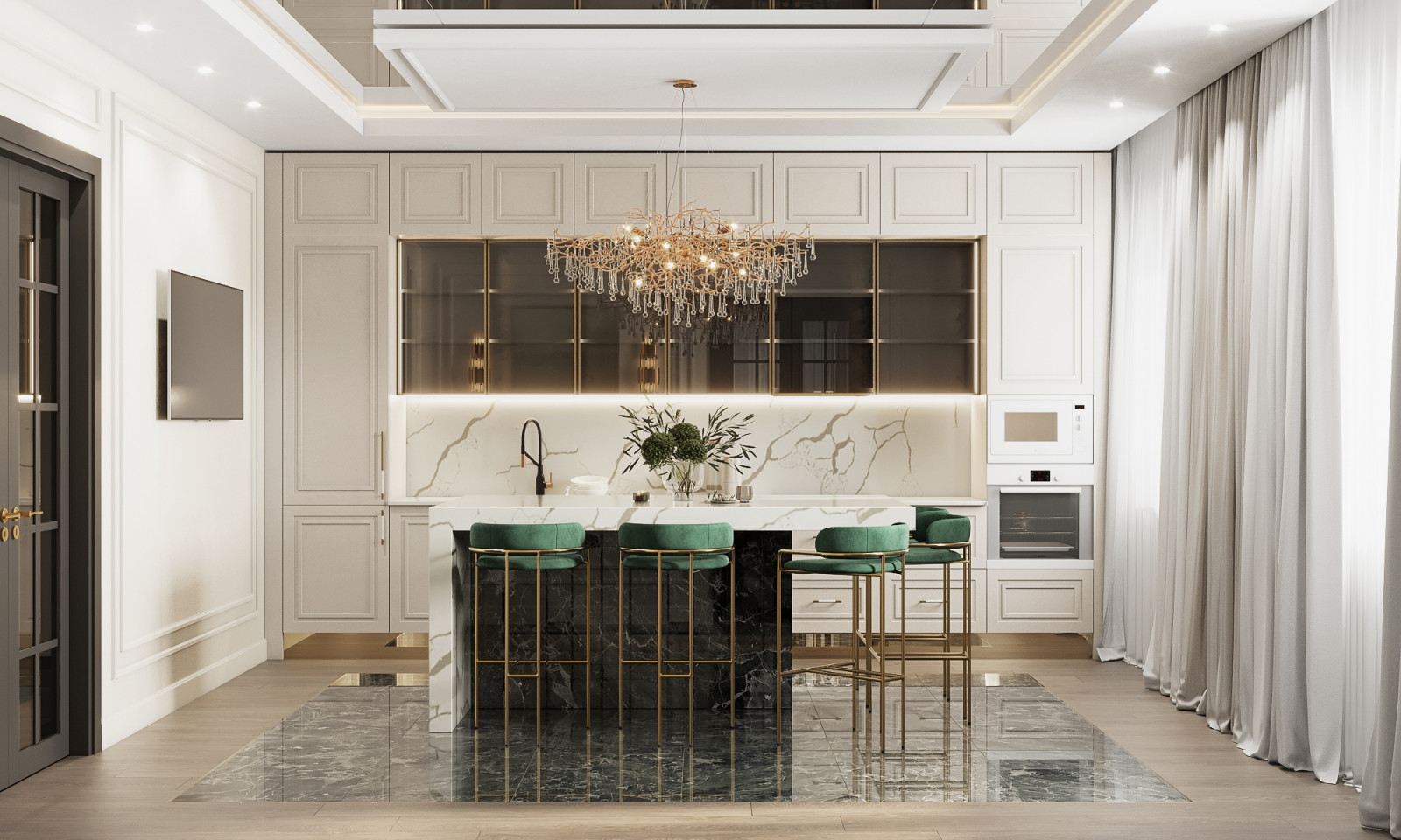 Кухня и отдельная столовая в коттедже