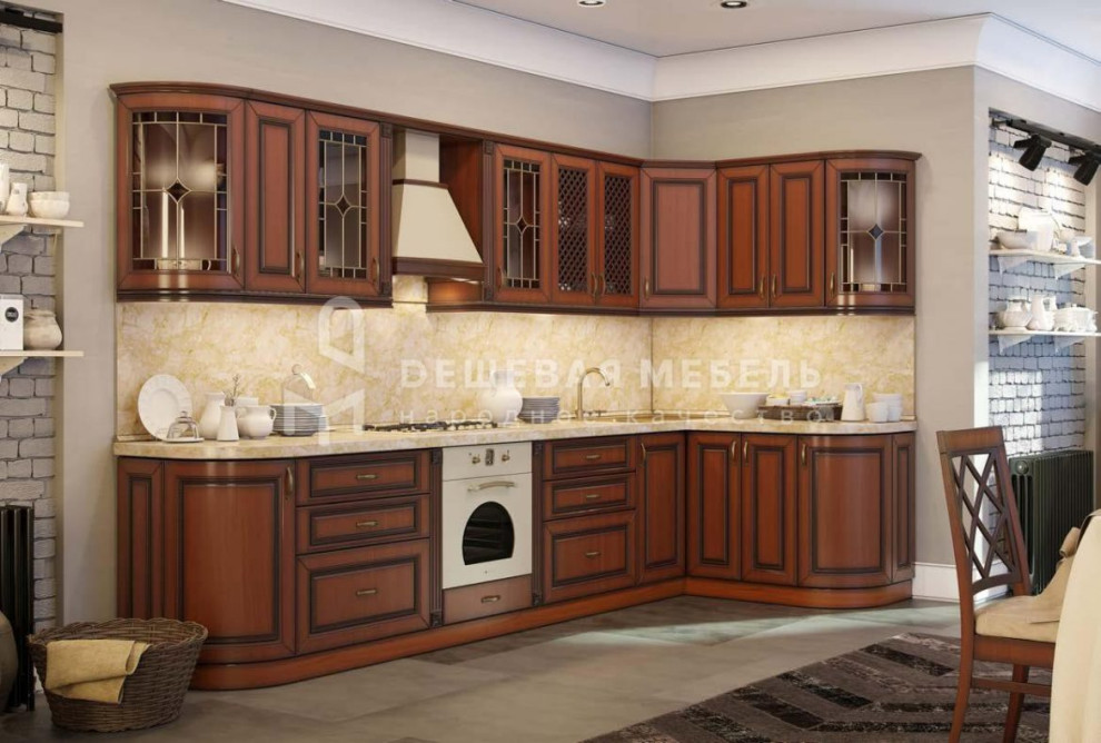 Г-образная кухня в классическом стиле "Аврора арт.5"