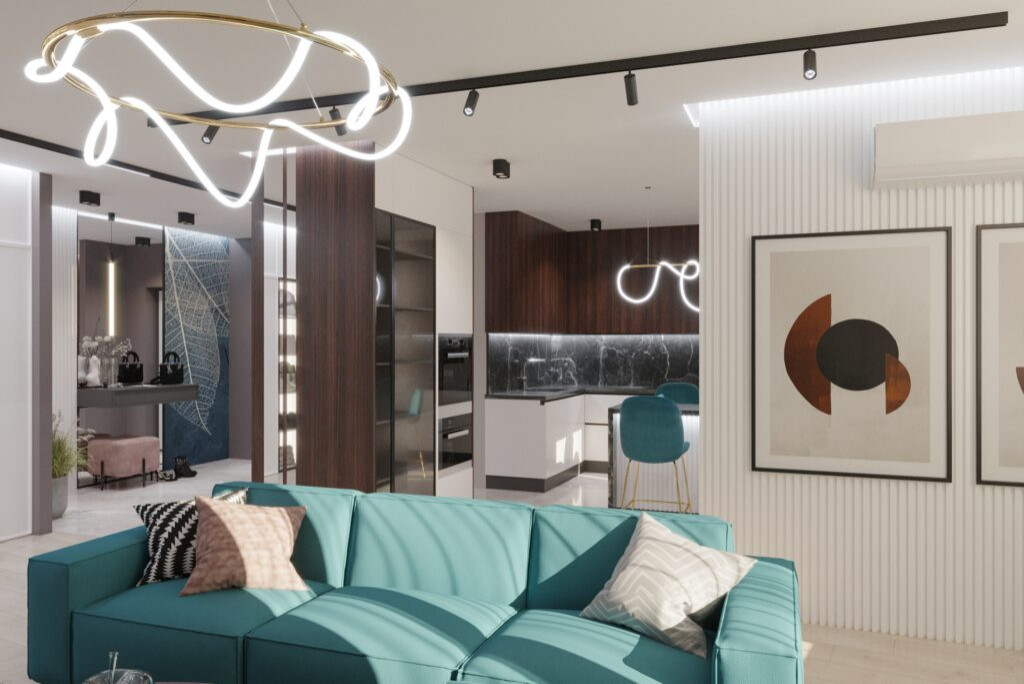 Дизайн-проект трехкомнатной квартиры в голубом цвете