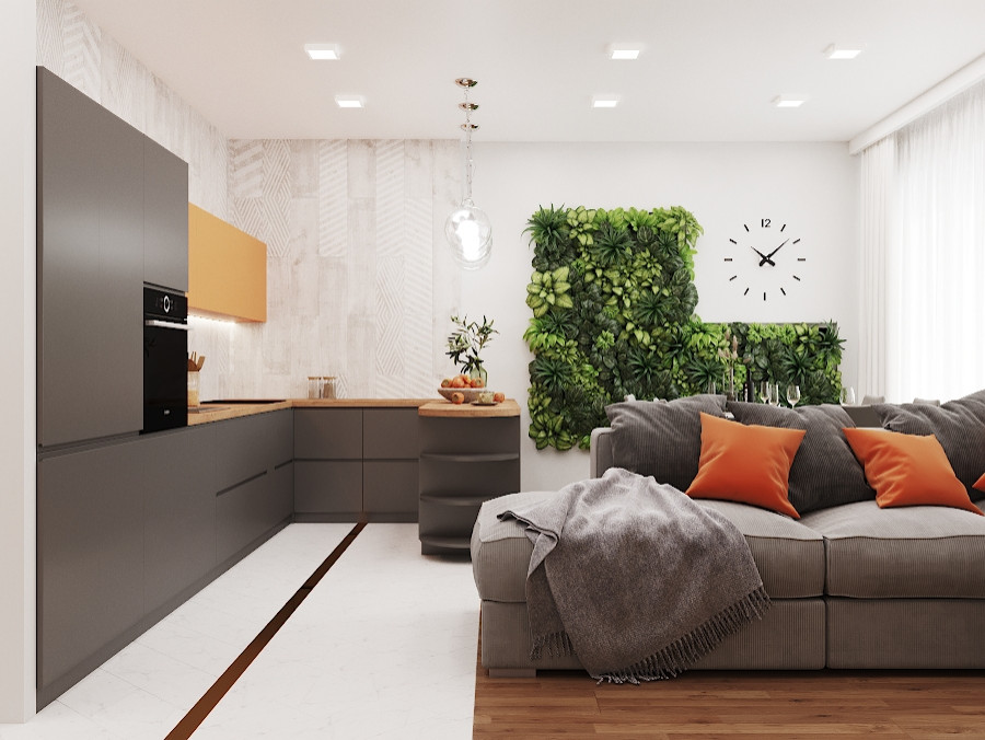 Обложка проекта: Интерьер квартиры в оранжево-сером