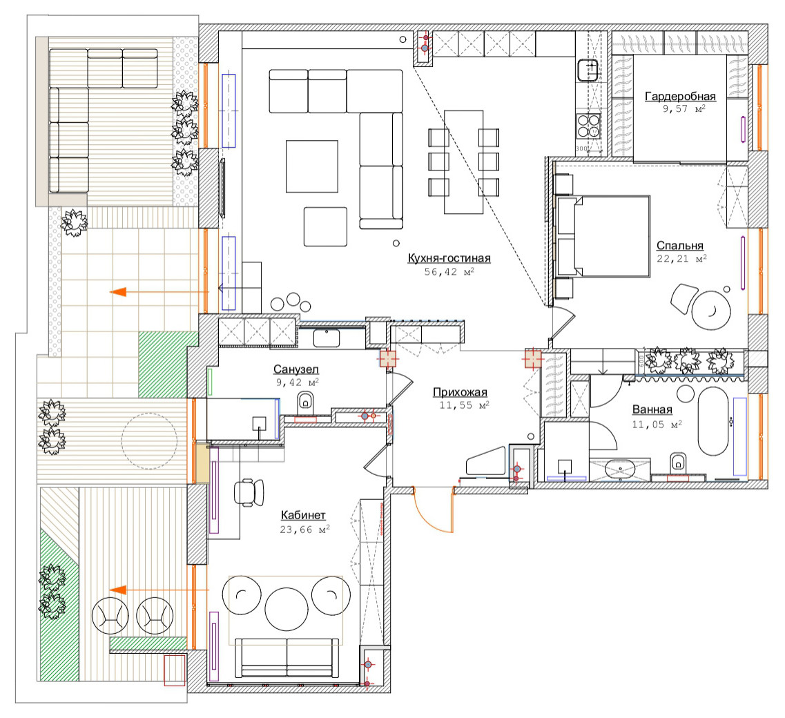 Поиск планировки: Три плана + финал питерской квартиры с террасой