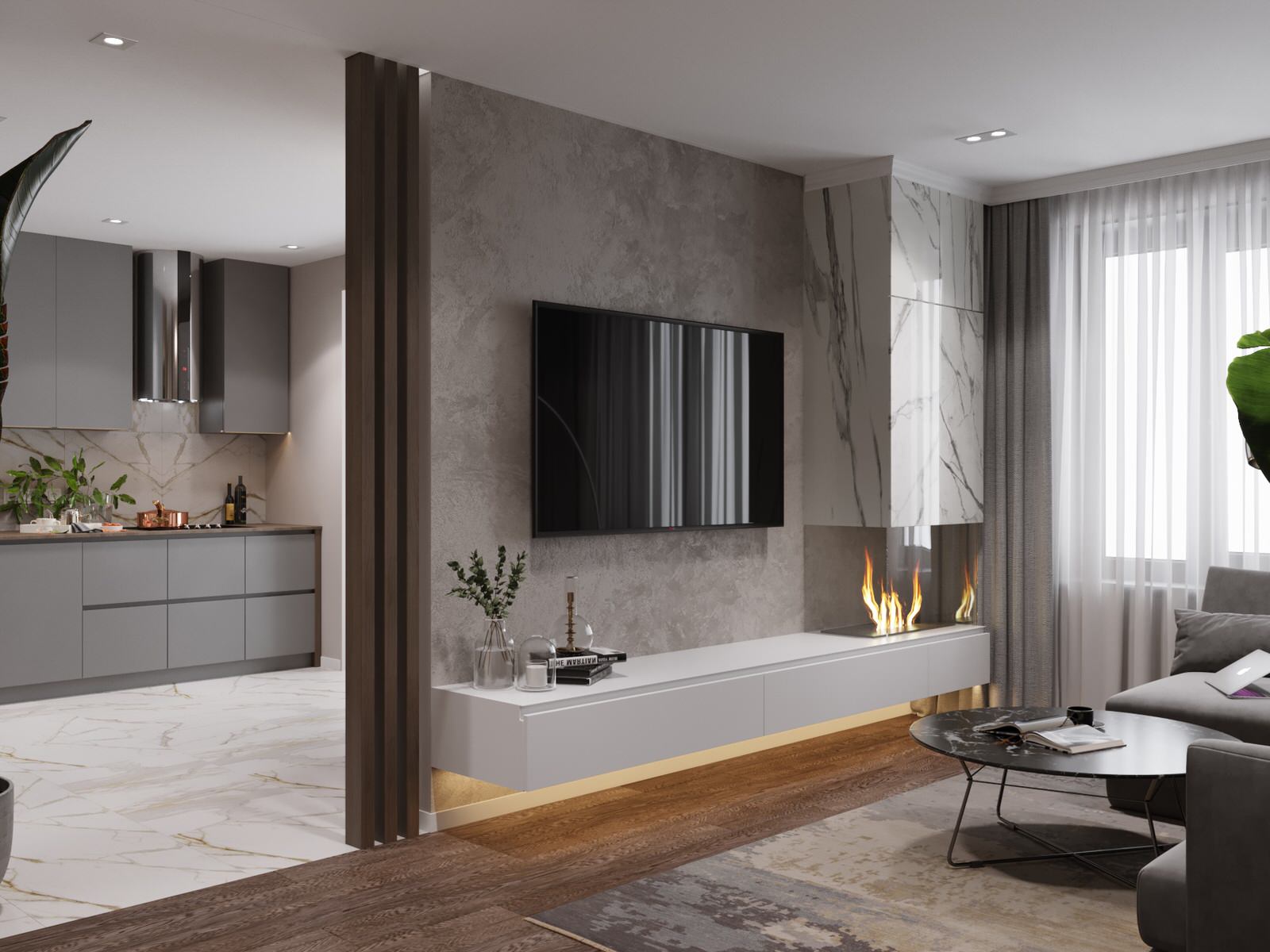 Стильная гостиная в темных тонах