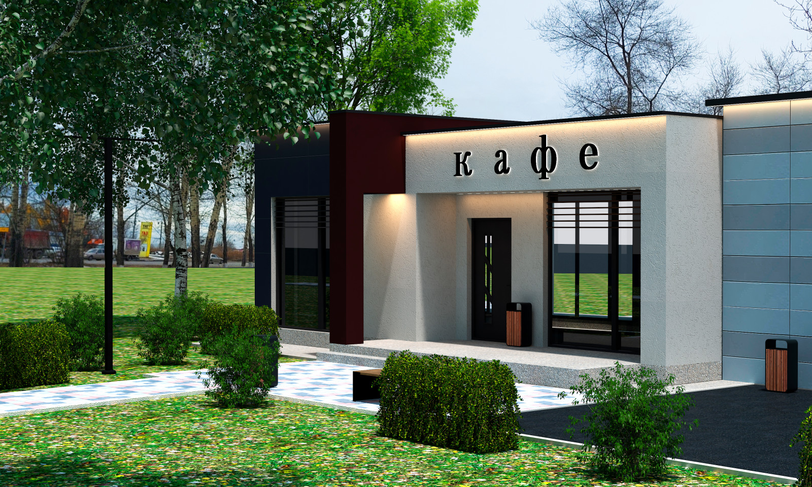 Кафе с блоком обслуживания автомобилей