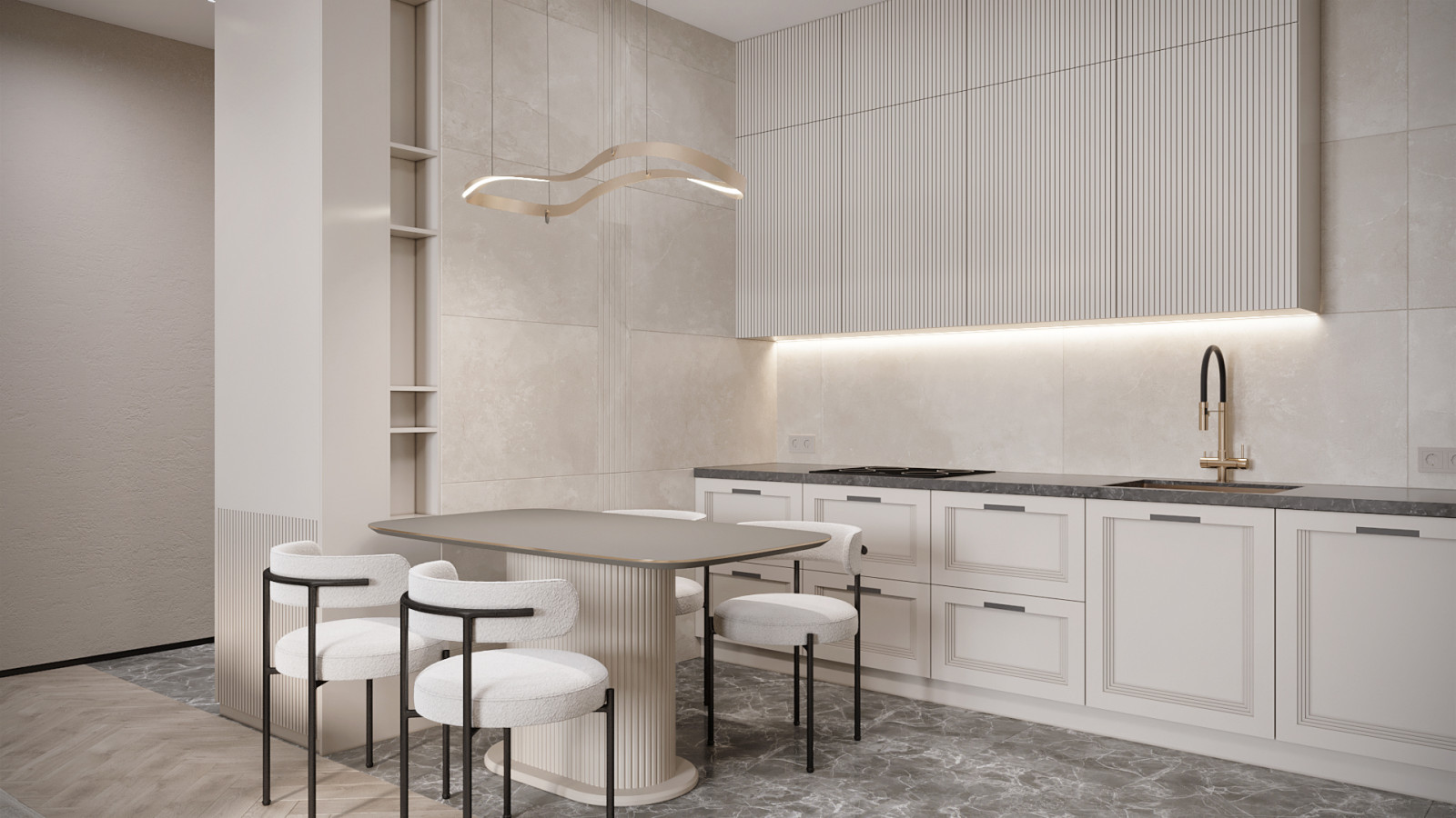 3к студия монохромный интерьер в стиле Современной классики