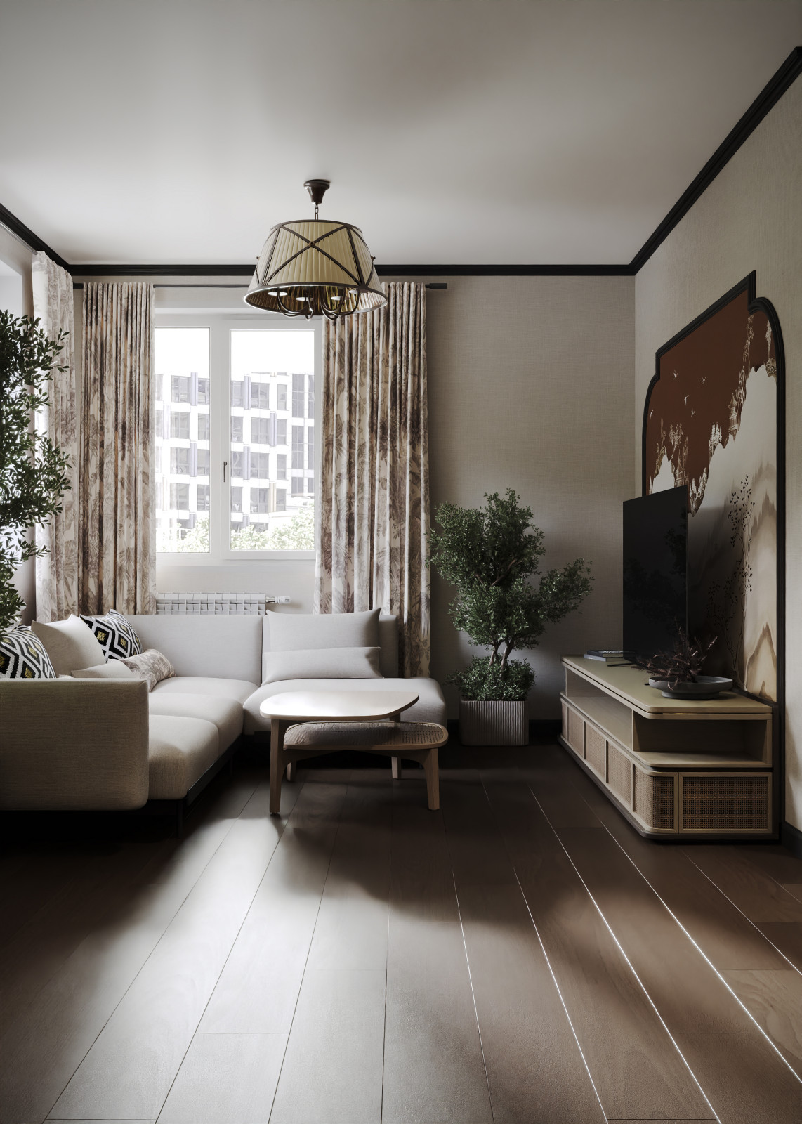 Дизайн гостиной в тёплых оттенках