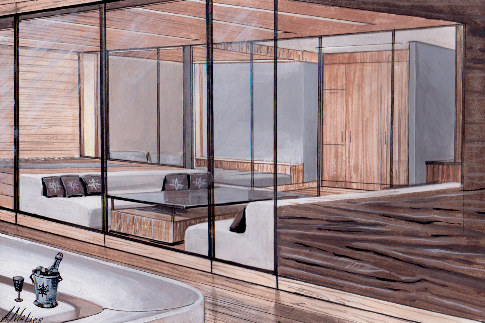 Интерьер в стиле яхты с QR-кодами лофт 46 м2 на 2 этажа