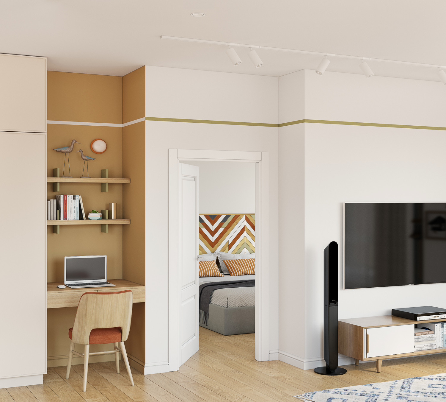 Вид с гостиной на спальню