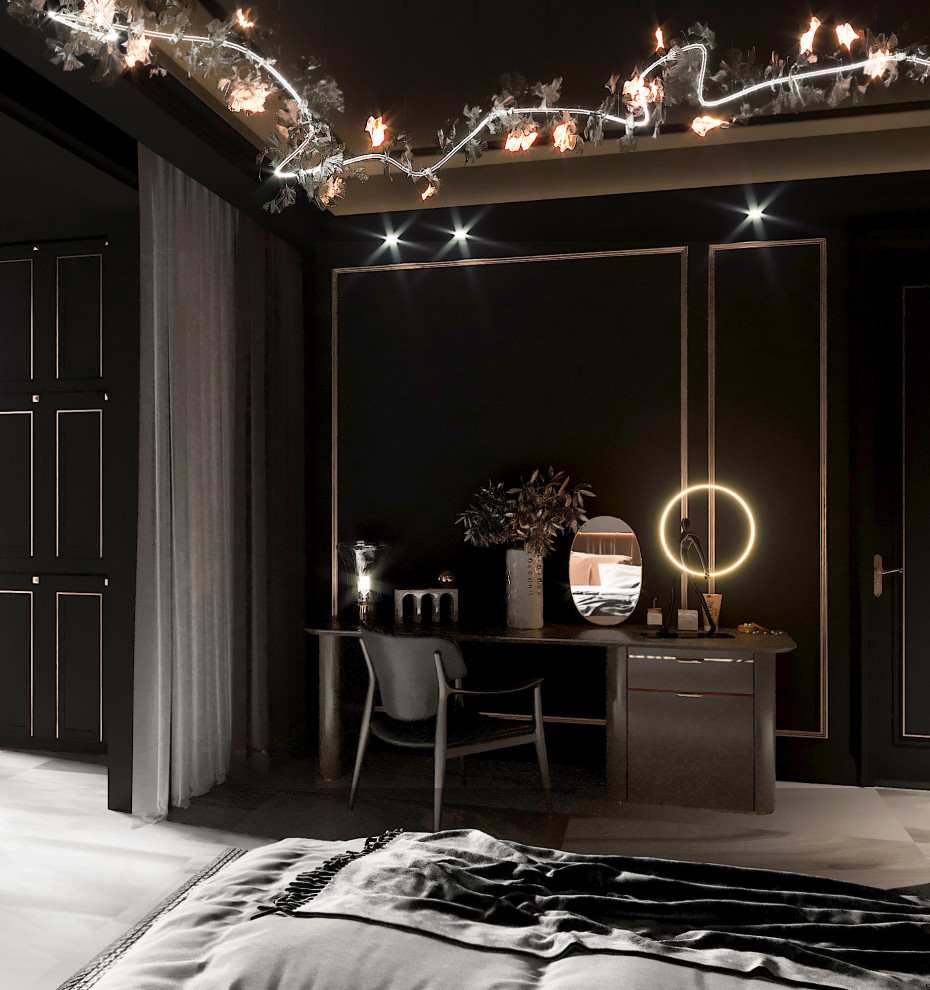 Проект спальни в тёмных тонах