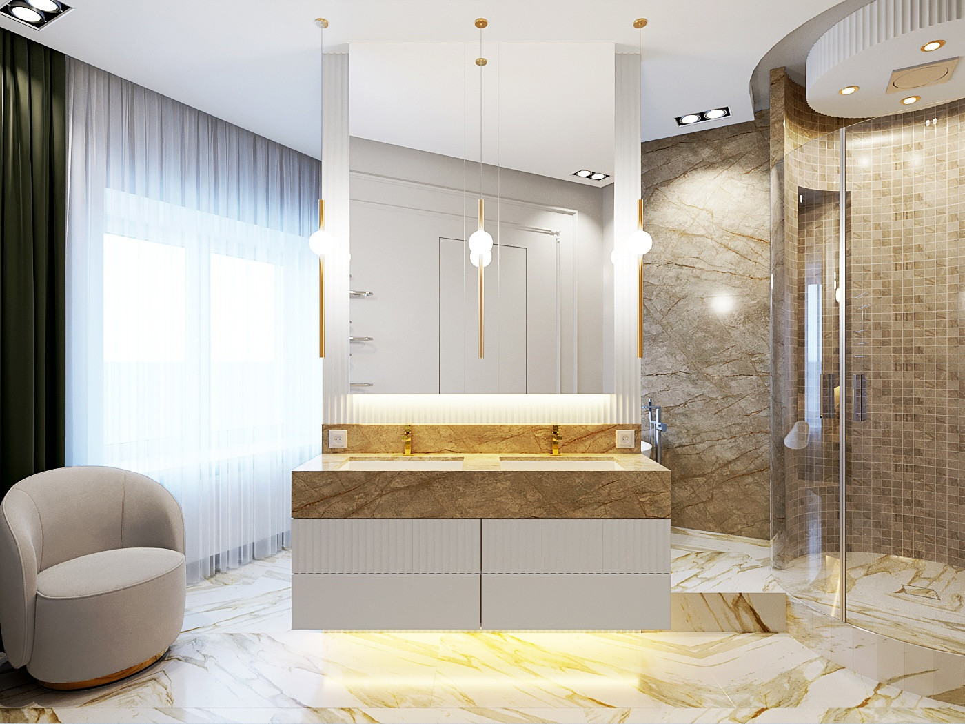 Ванная комната с круглой душевой