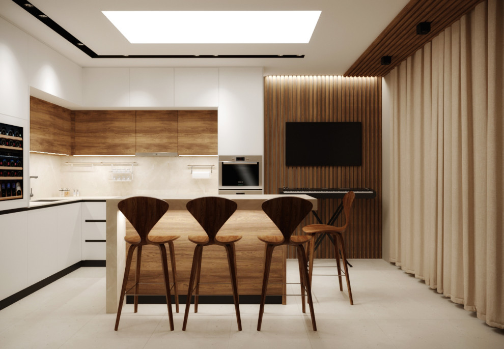 Обложка проекта: Кухня-гостиная для молодой пары в стиле Total minimalism