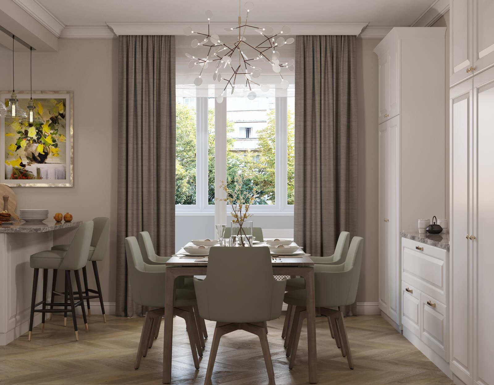 Мягкий эклектичный интерьер квартиры 205 кв.м.