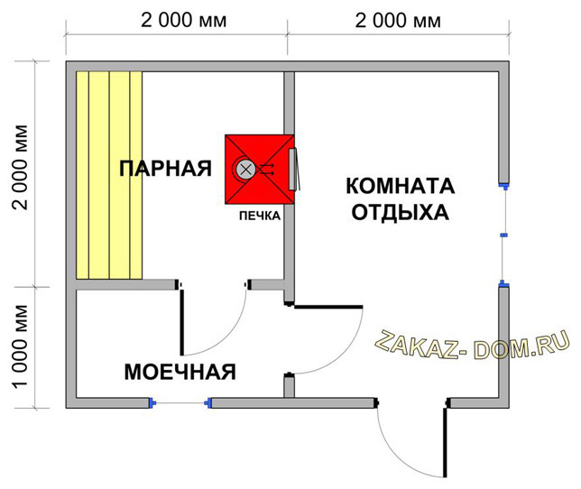 Баня из профилированного бруса (3х4 м) - Проект № Б-2