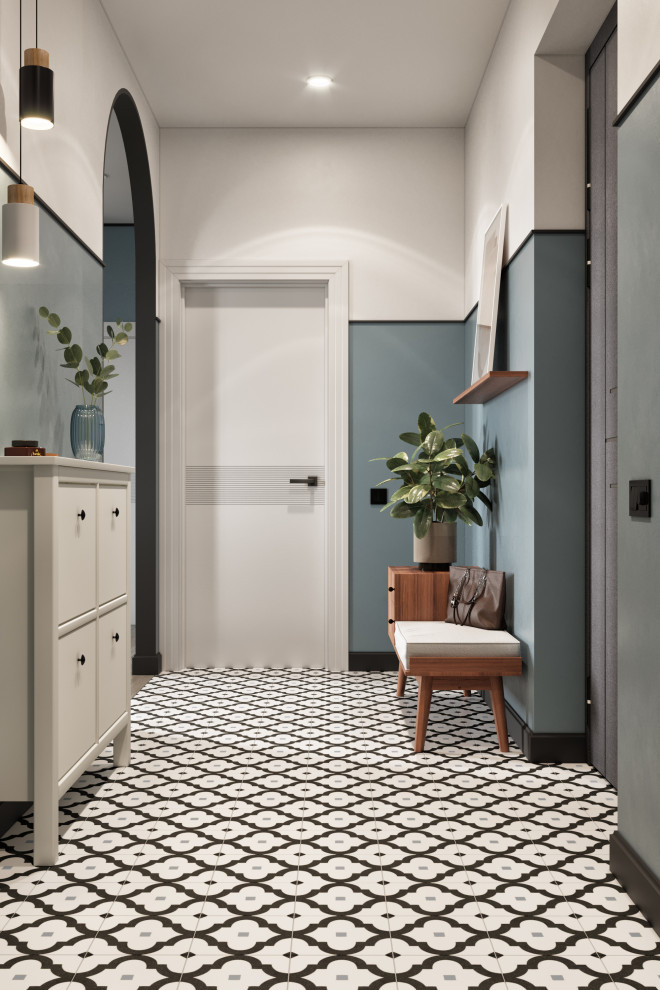 Дизайн квартиры в современном стиле. Цветные акценты и библиотека в 90 м. кв.