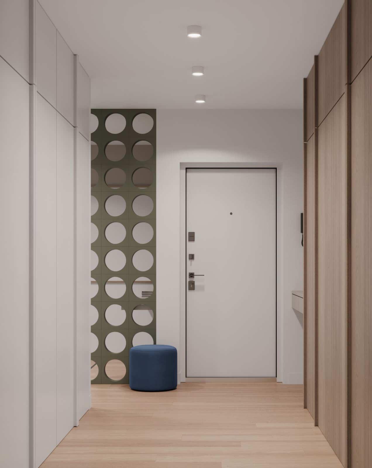 Современный интерьер с яркими акцентами и геометрическими формами