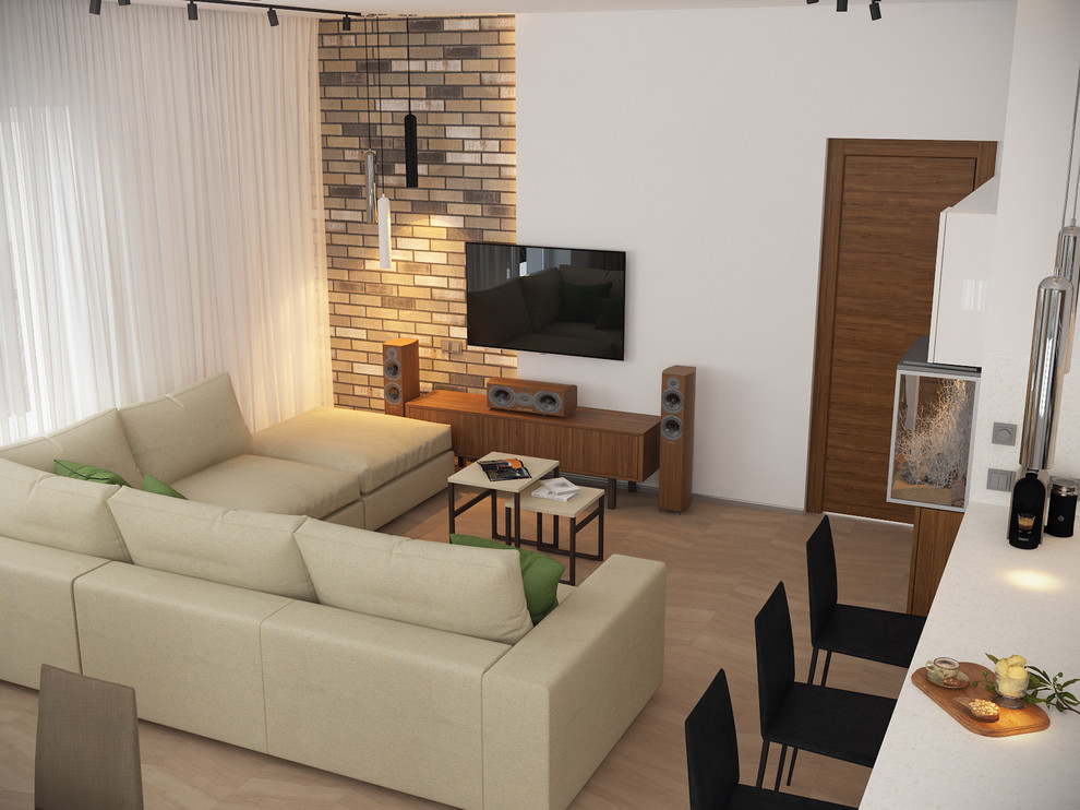 Скандинавский Минимализм. Декоративный прием с подсветкой кирпичной части стены