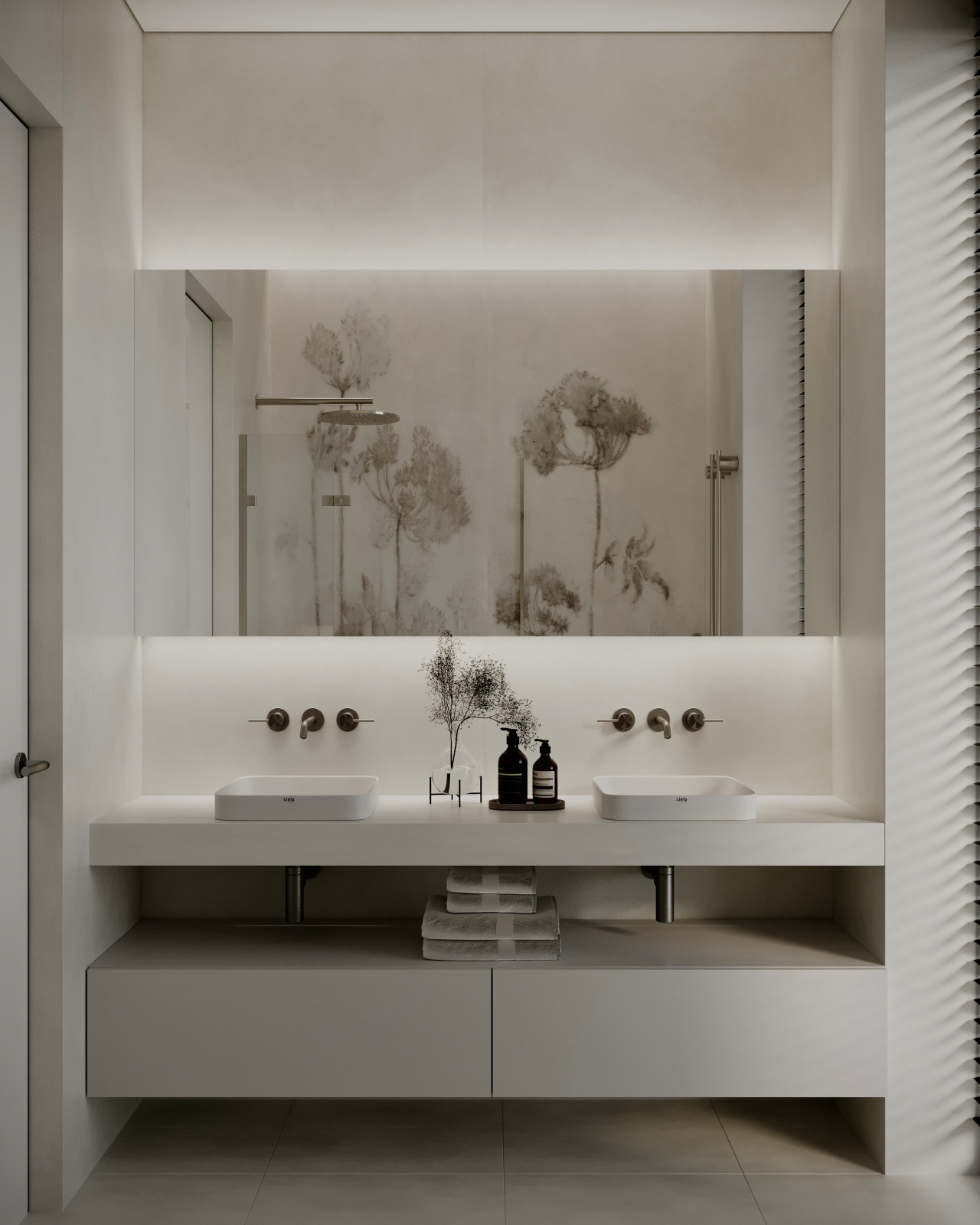 Проект санузла, выполненного в рамках мастер-спальни в загородном доме