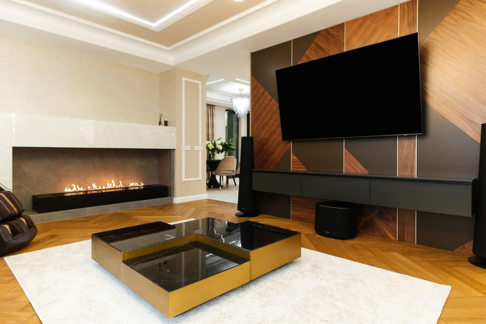 Биокамин в интерьере гостиной