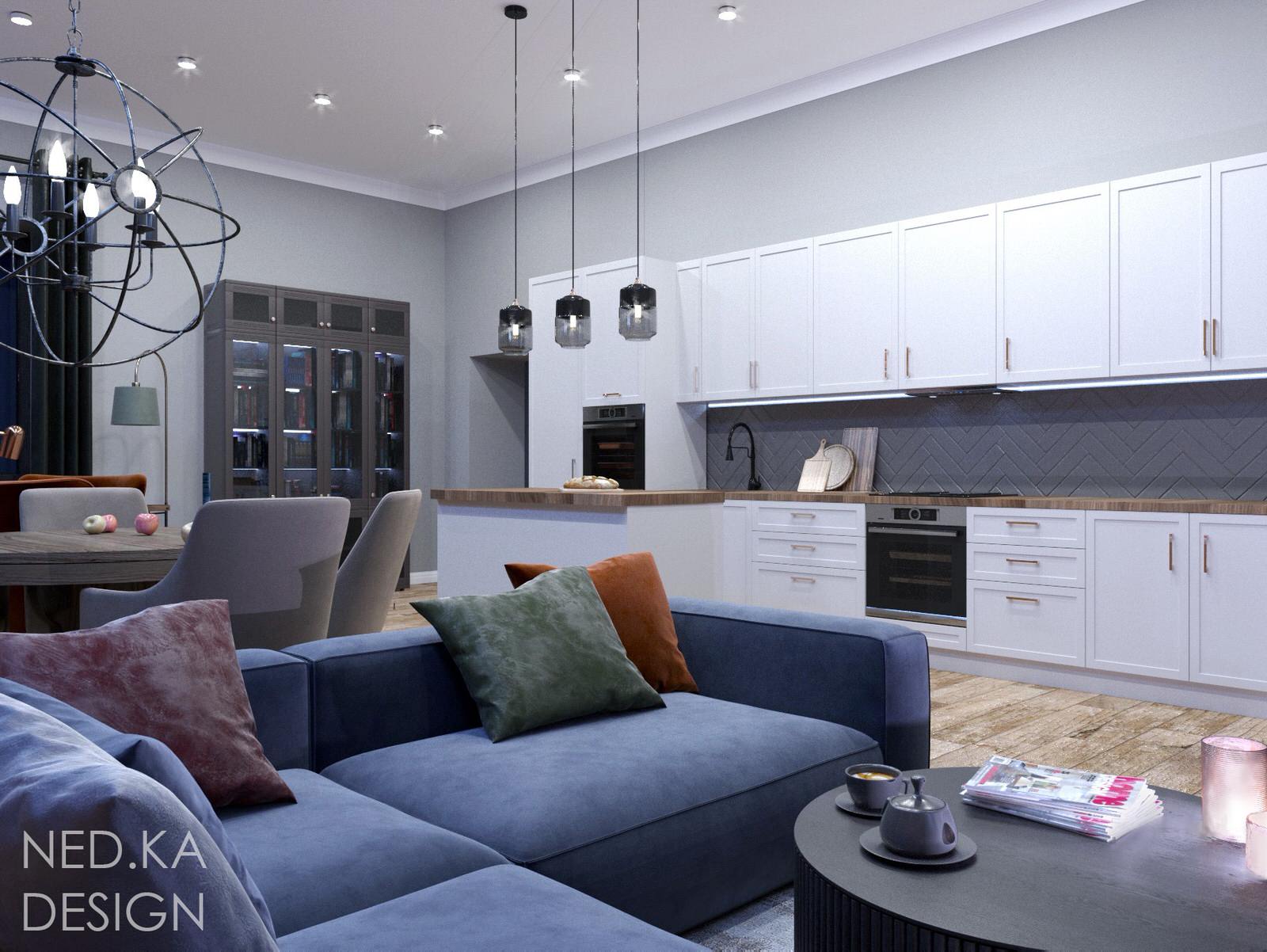 Обложка проекта: Шарыпово. Дизайн загородного дома . Гостиная/кухня/столовая зона/каминная зона.