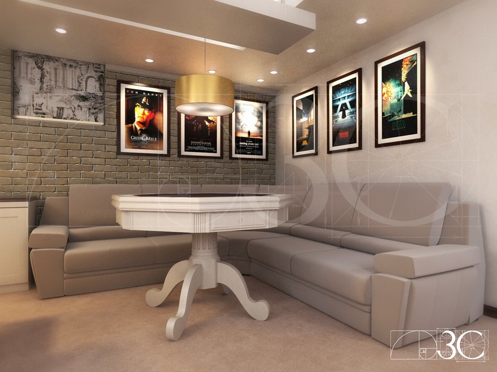 Обложка проекта: Домашний кинотеатр с баром в светлых тонах