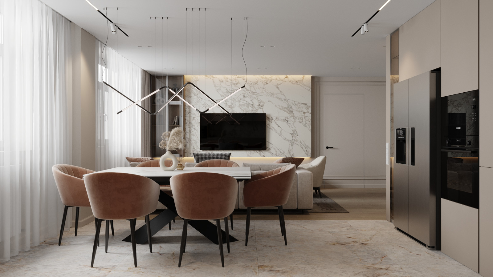 Сокол, 100кв.м. нежный интерьер в бежевых тонах