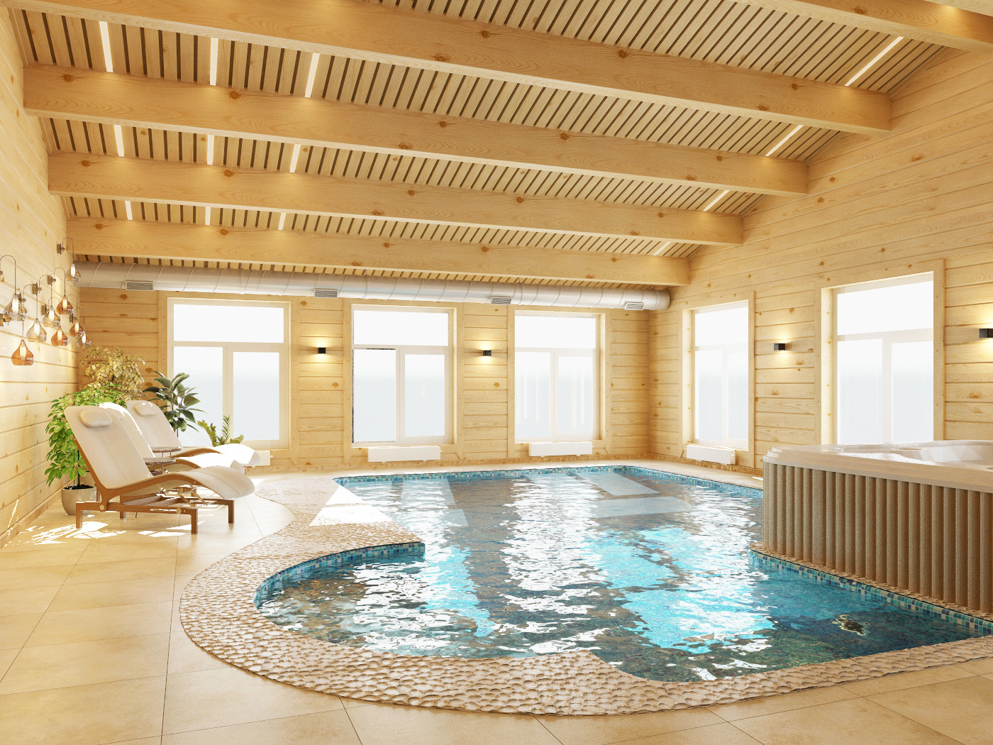 Бассейн и хаммам в деревянном доме