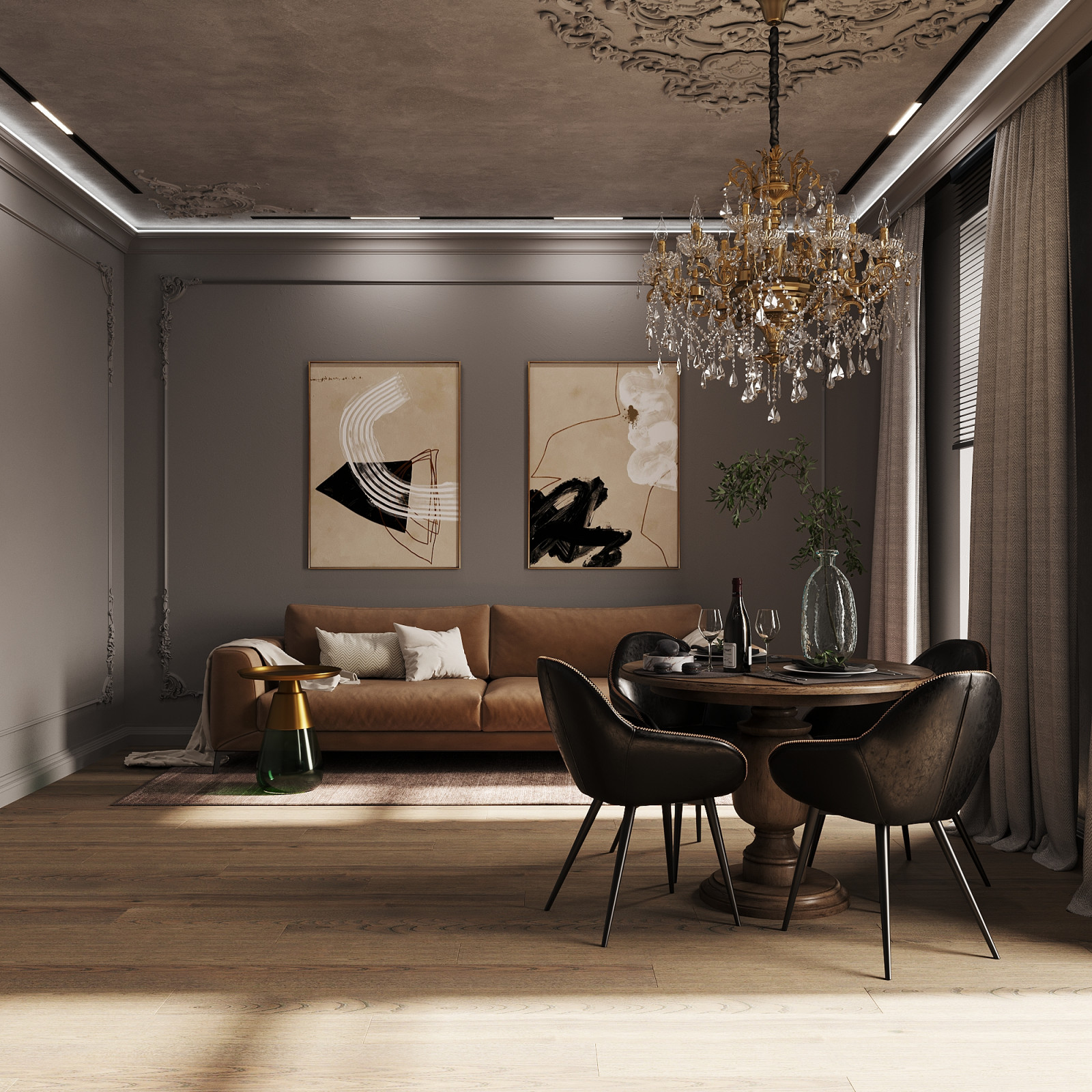 Гостиная в стиле индустриальный шик