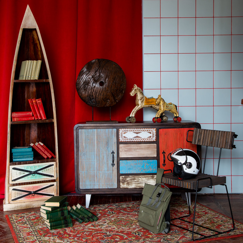 Стеллаж САГАР в стиле лофт из массива в виде лодки