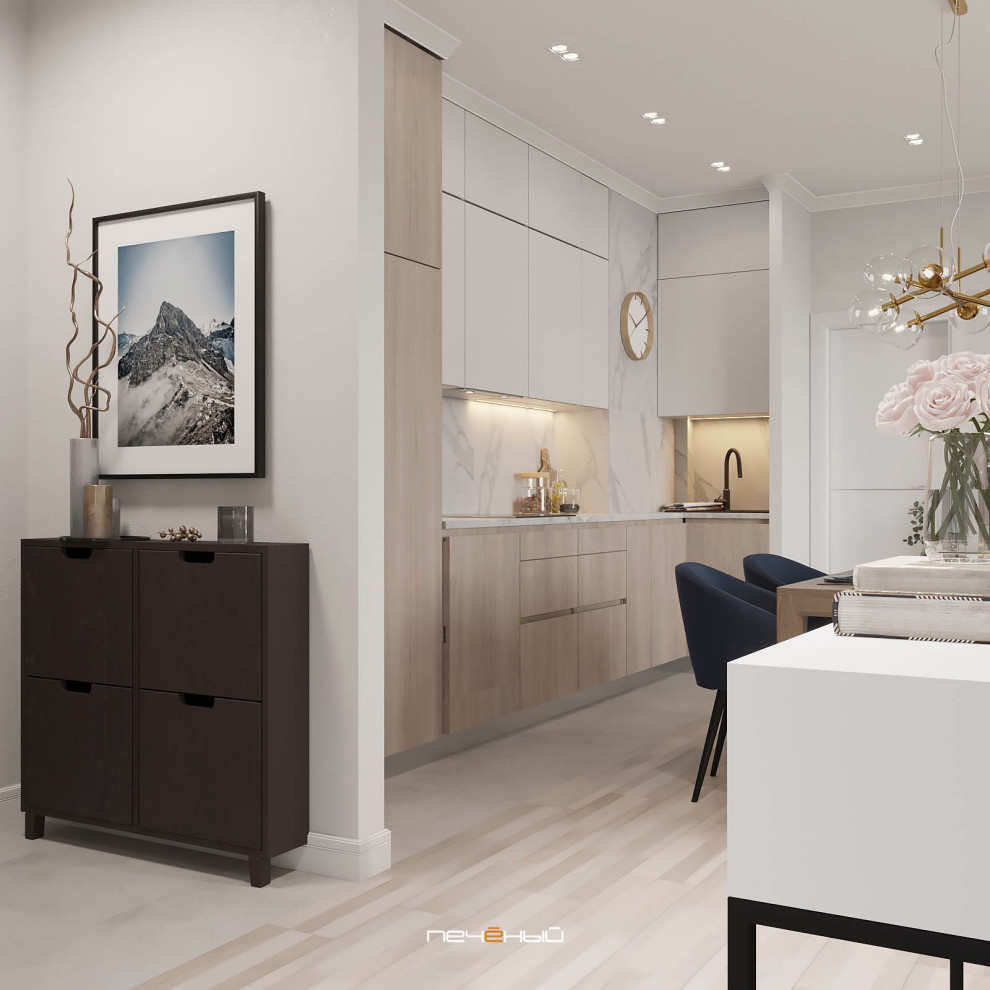 Серо-синий современный интерьер