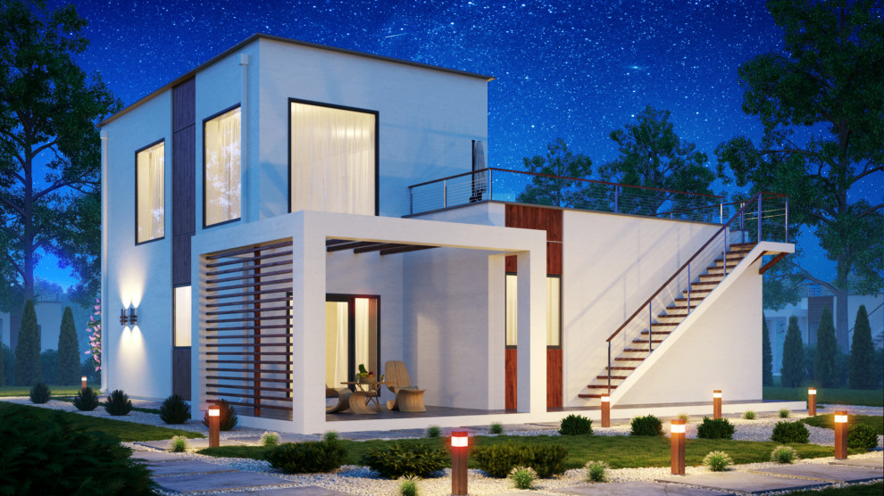 Двухэтажный дом хай-тек 226м2 П-0156