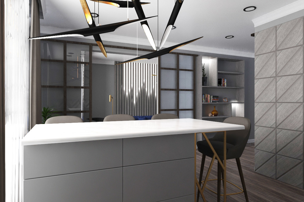 Дизайн интерьера трехкомнатной квартиры 115 м2 (Санкт-Петербург) кухня-гостиная