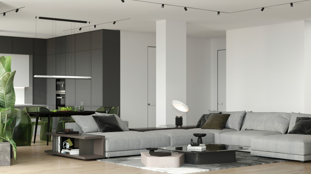 Дизайн и визуализация кухни-гостиной в загородном доме