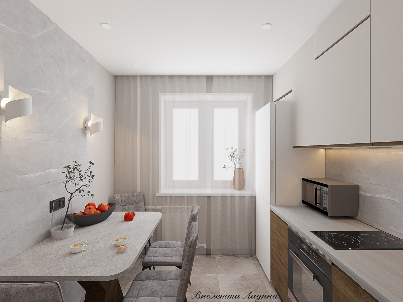 Трешка в панельном доме в современном стиле с голубым акцентом.