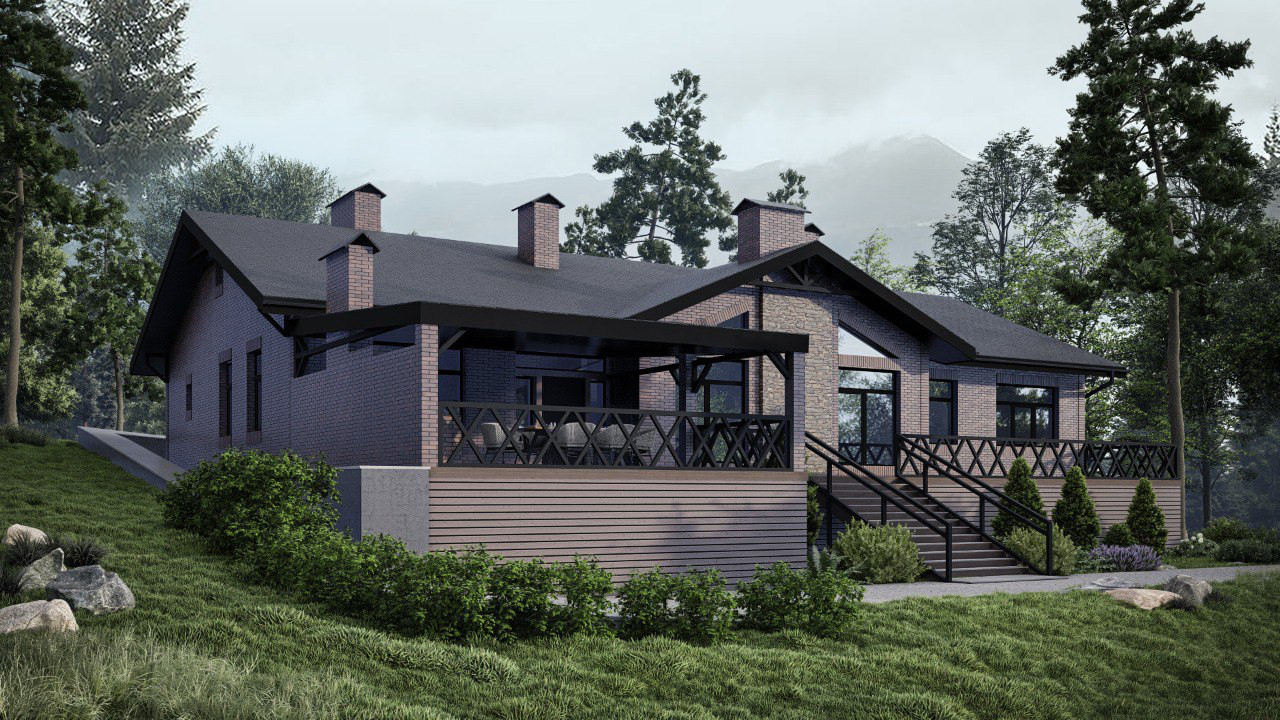 Обложка проекта: Дом с подвалом, облицованный камнем