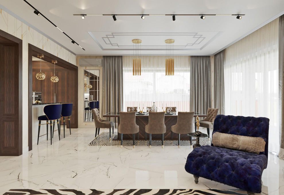 Дизайн интерьера одноэтажного жилого дома в стиле арт-деко