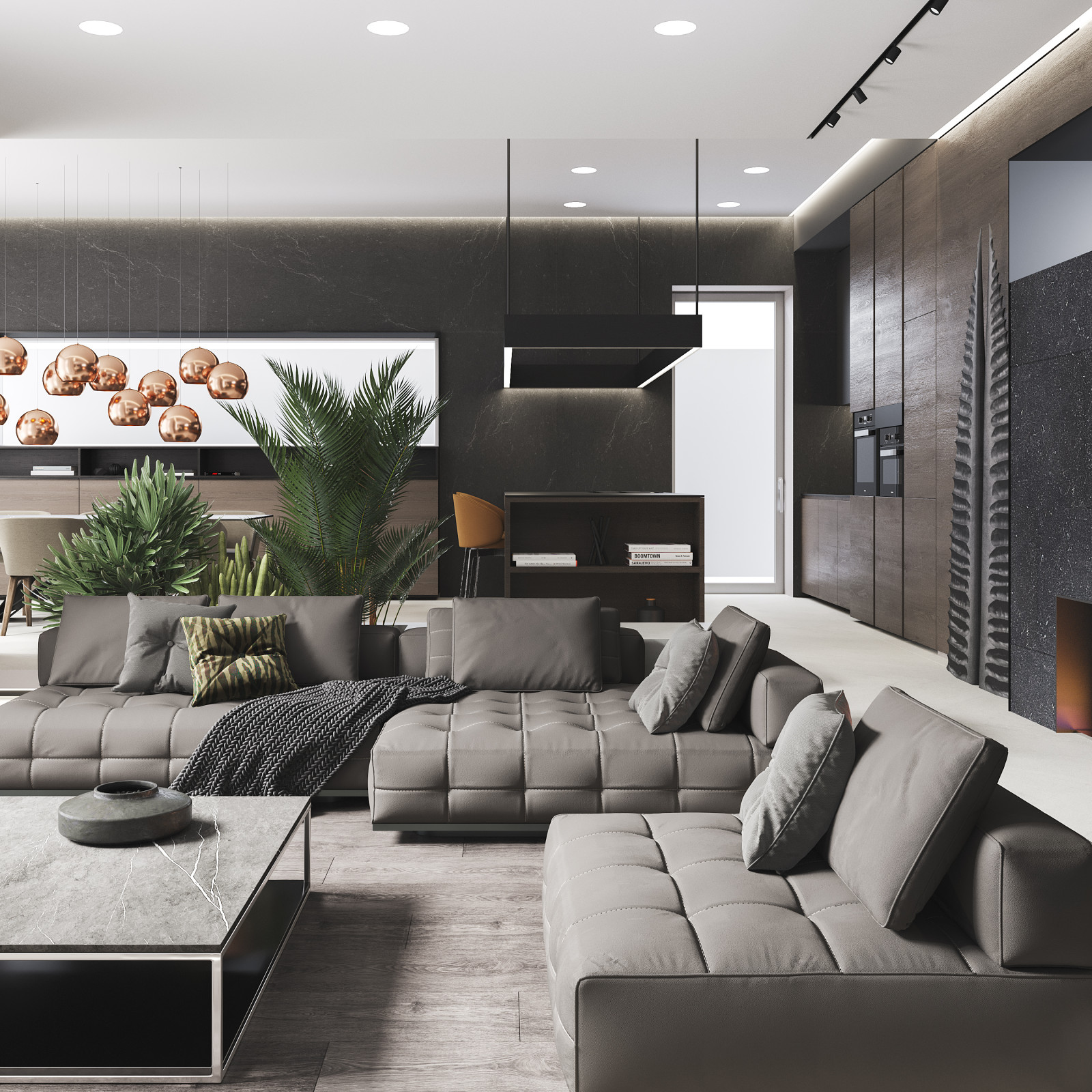 Кухня и гостиная в частном доме в ГМР г. Краснодар