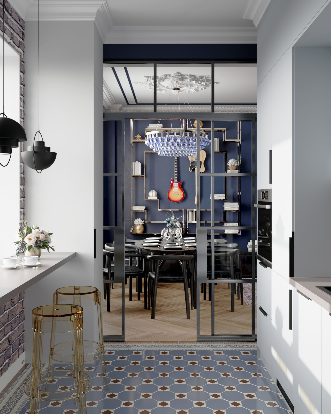 Гостиная в темных тонах