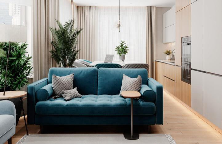 Современный стиль с синими акцентами в дизайне интерьера квартиры в ЖК "Цивилиза