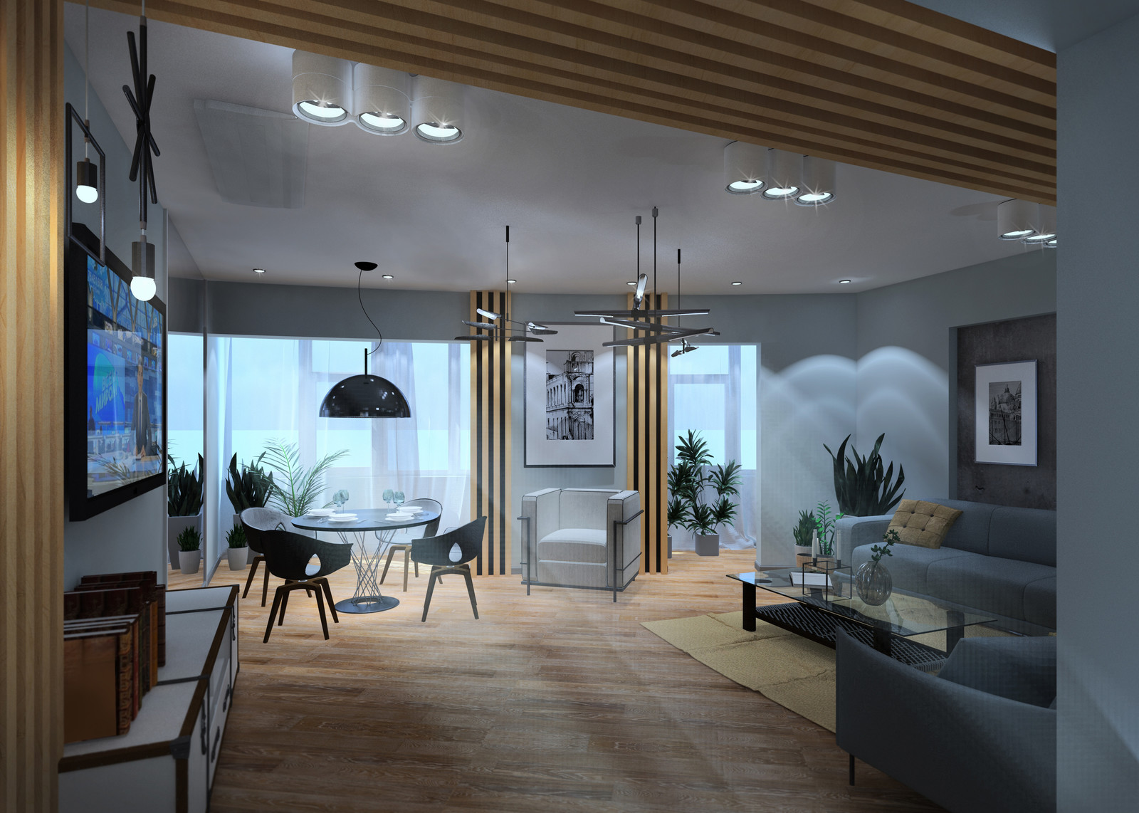 Жилой комплекс "Акватория" (г.Геленджик) гостиная-кухня-прихожая