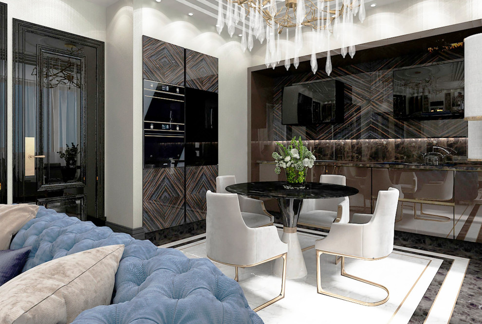 Гостиная с камином ArtDecoю. Квартал Redside