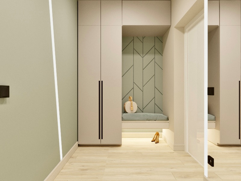 "Нотки Ментола" в кухни-гостиной для молодой пары в ЖК Лесопарковый