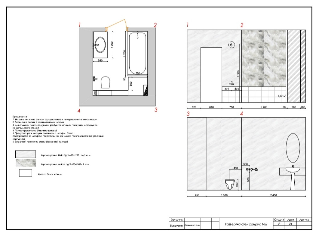 Развертка стен санузла №2