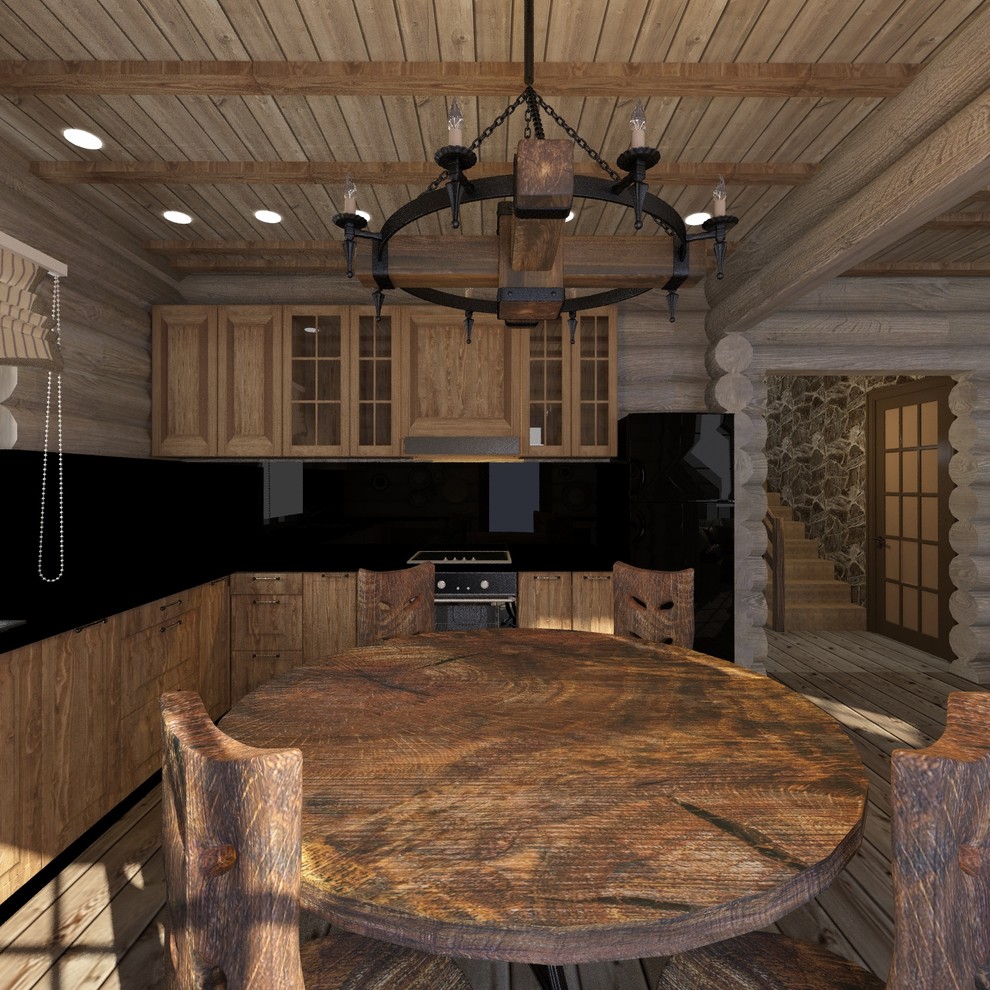 Интерьер дома из сруба в стиле шале (первый этаж)