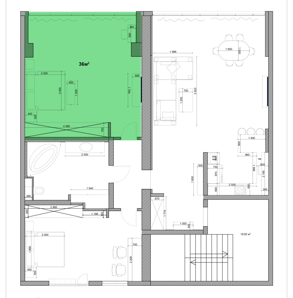 Визуализация спальни 36м2