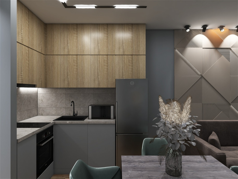 Дизайн-проект холостяцкой однокомнатной квартиры. Кухня-гостиная