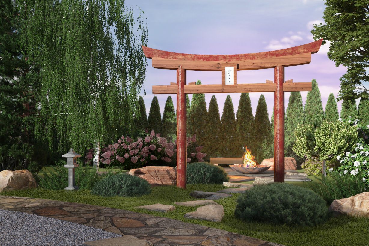 Современный сад в японском стиле.